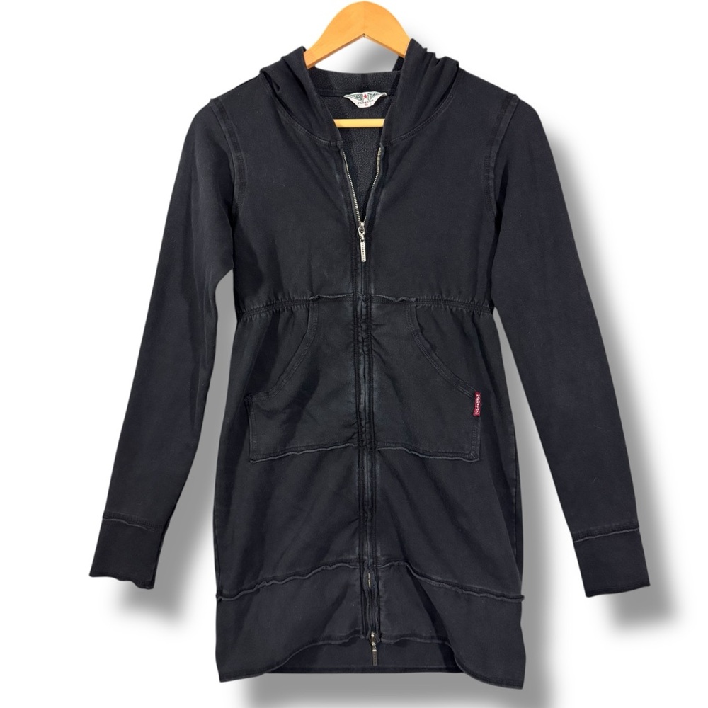 Hard Tail Forever Double Zip Long Black Hoodie Dress Small